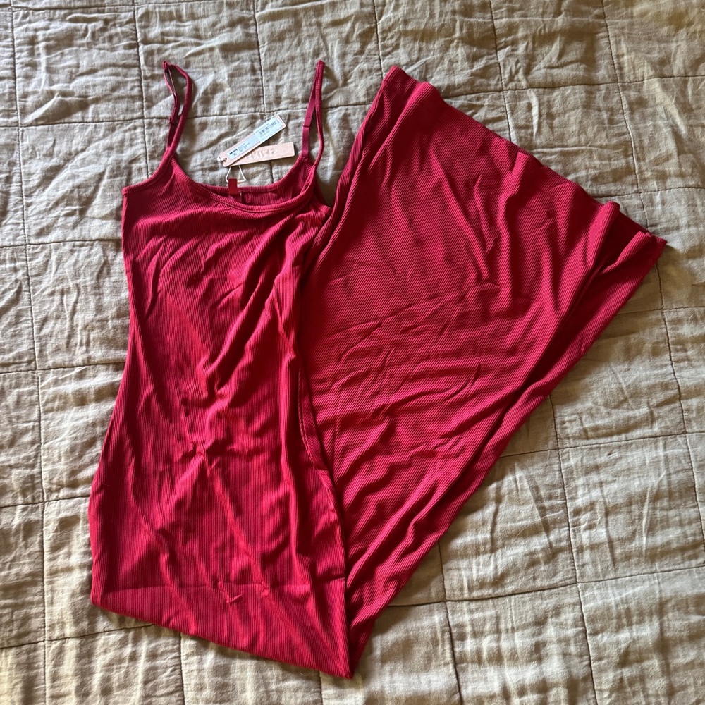 NWT Skims Soft Lounge Slip Dress Brick Red XS